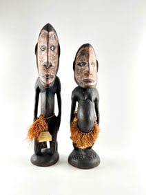 Sepik River Region Carved Ancestor Figures with Cowrie Shell Eyes, Papua New Guinea