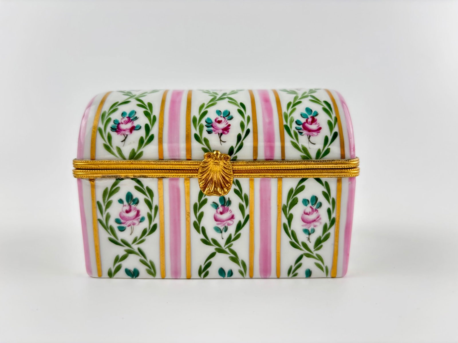 Porcelain Limoges Box With Pink Rose and Gilt Accents (1 of 9)