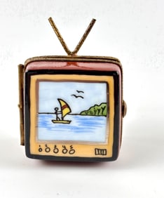 Limoges France Porcelain Trinket Box in Vintage TV Shape