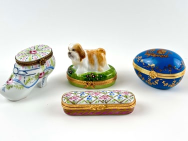 Four Hand-Painted Limoges Porcelain Trinket Boxes