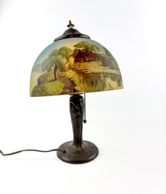Handel Table Lamp with Reverse Painted Glass Shade (627)
