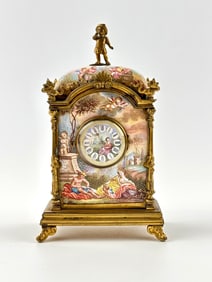 Late 19th C. Viennese Gilt Bronze and Enamel Clock