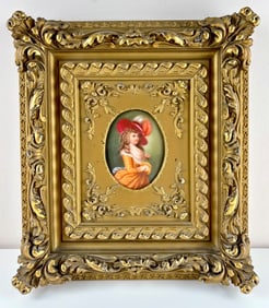“Lady Devonshire” European Porcelain Portrait Tile, Signed Dahl