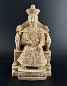 Carved Ivorine Chinese Emperor Figurine for Export, Signed Pat.