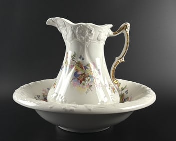 E.P.P. Co. Jefferson Ceramic Wash Pitcher and Bowl with Floral Pattern