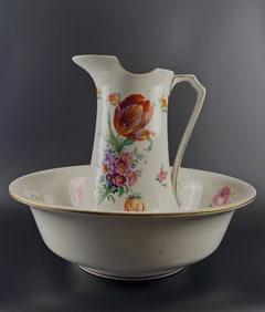 Burleigh Ware Pitcher and Basin Set with Floral Motif