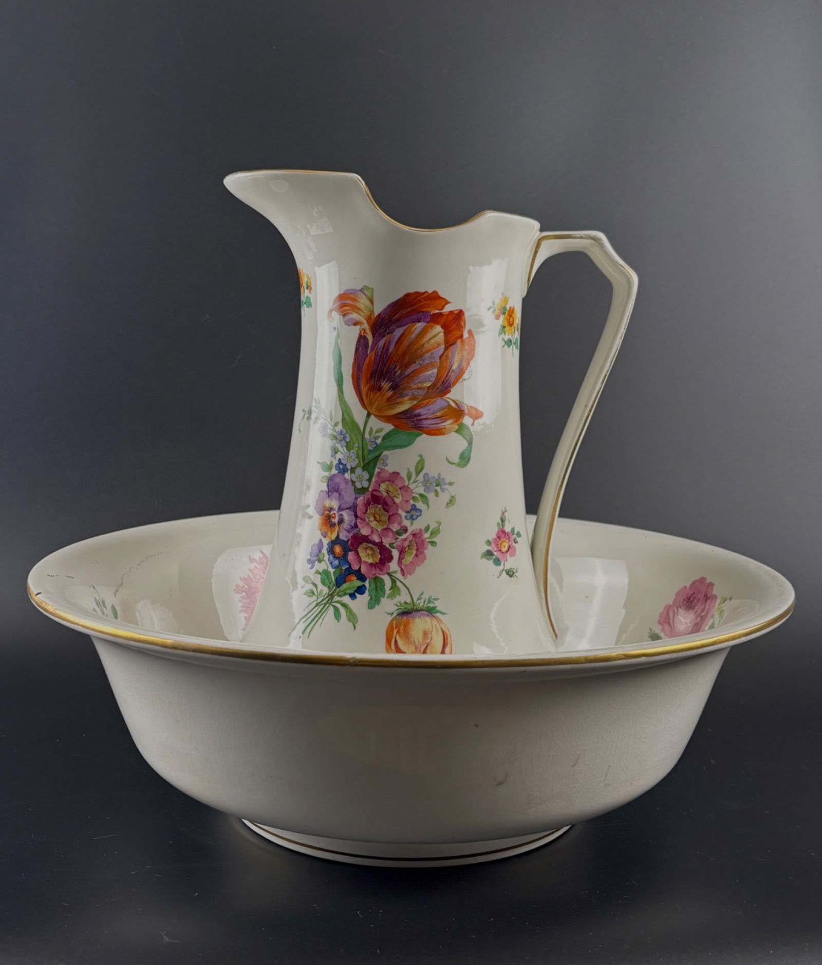 Burleigh Ware Pitcher and Basin Set with Floral Motif (1 of 14)