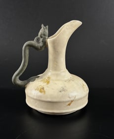 Late Ming Miniature Ritual Ewer with Dragon Handle and Floral Glaze