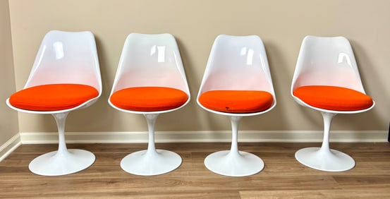 Four Tulip-Style Chairs by Starway with Orange Cushions (Rove Concepts)