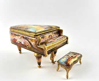 Viennese Hand-Painted Grand Piano Music Box with Gilded Details