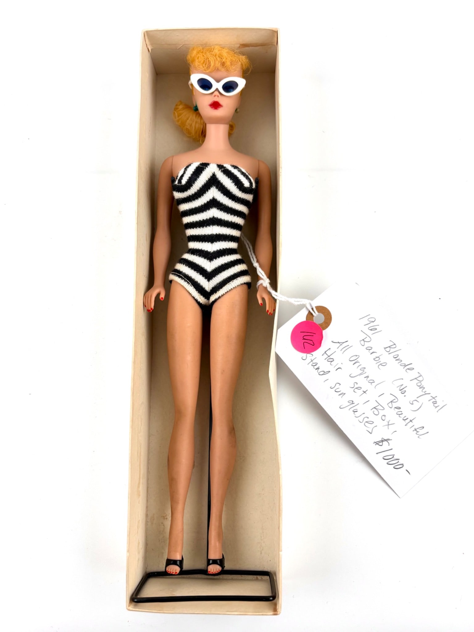 1961 Mattel Barbie No. 5 Blonde Ponytail Doll with Original Box and Accessories (1 of 15)