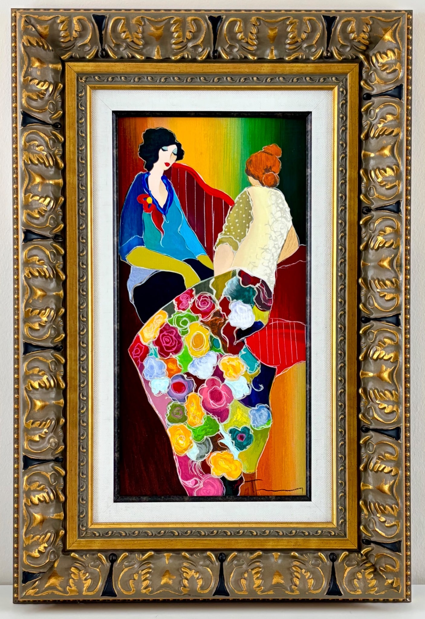 ‘Confiding’ Itzchak Tarkay Hand Embellished Serigraph on Canvas