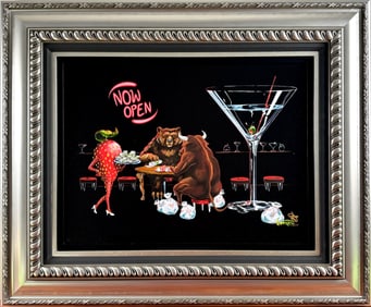 Michael Godard Signed Giclee on Canvas: ‘The Bull and The Bear’