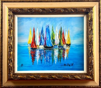 Duaiv ‘Light Sail Boats’ Signed Giclee on Canvas, COA
