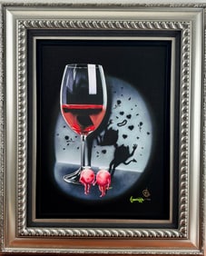 Michael Godard ‘The Devil Red Wine’ Giclee on Canvas with COA