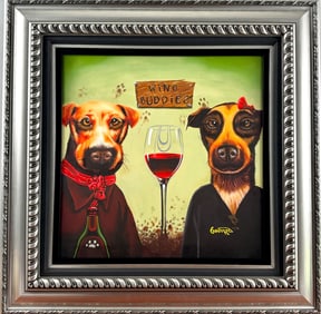 Michael Godard ‘Wine Buddies’ Hand Embellished Giclee on Canvas