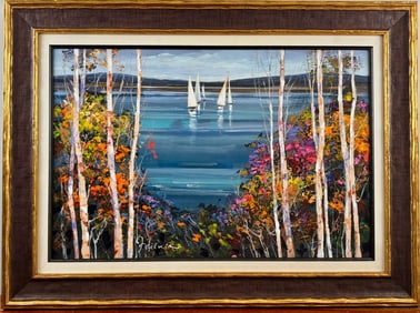 Michael Milkin ‘Tranquil Sailing’ Embellished Giclee on Canvas, COA