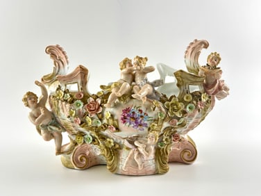 Dresden Porcelain Centerpiece with Putti and Floral Decoration