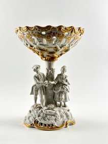 Capodimonte Italy Porcelain Compote with Figures and Gilt Details