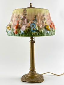 Pairpoint Puffy Hollyhock Reverse Painted Lamp circa 1910