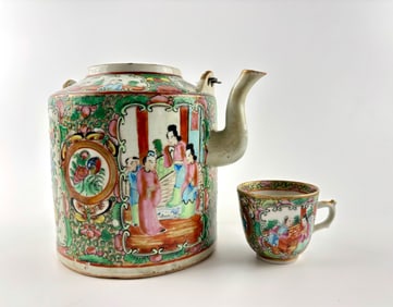 Qing Dynasty Famille Rose Teapot and Cup, Circa 1870-1910