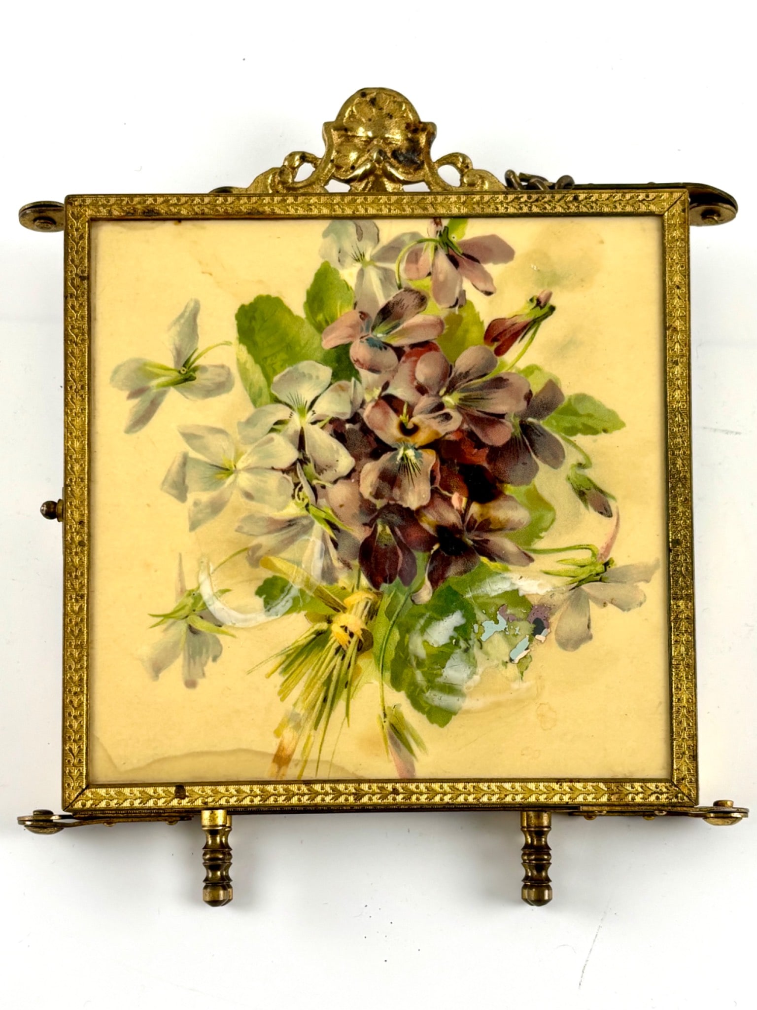 Victorian Triptych Beveled Travel Mirror with Floral Panel (1 of 11)