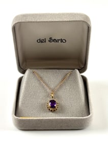 10K Gold Pendant Necklace with Amethyst and Diamond Accents
