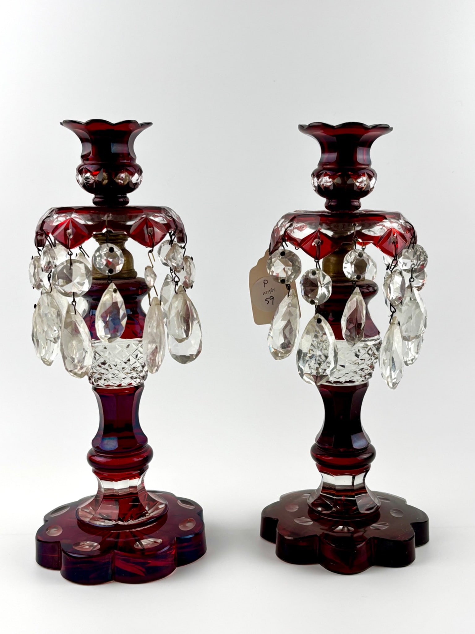 Pair of Ruby Cut to Clear Crystal Mantle Lustres (1 of 12)