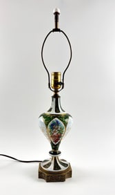 Porcelain Table Lamp with Hand-Painted Floral Panels and Brass Base