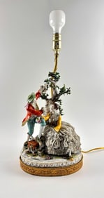Dresden Porcelain Figural Lamp With Courting Couple Design