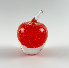 Red and Clear Murano Glass Apple Paperweight