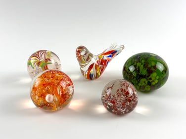 Six Hand Blown Art Glass Paperweights