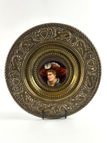Framed Continental European Miniature Portrait Plaque circa 1880