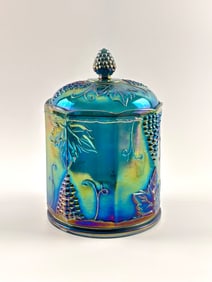 Indiana Glass Harvest Grape Blue Carnival Glass Biscuit Jar