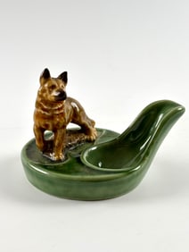 Wade England Green Ceramic Ashtray with German Shepherd Figurine