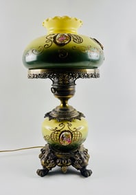 Antique GWTW Green Glass Hurricane Lamp