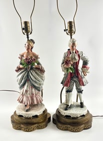 Pair of Signed Capodimonte Figural Lamps, Italy