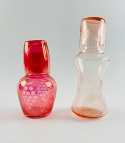 Victorian Cranberry and Pink Glass Tumble Ups