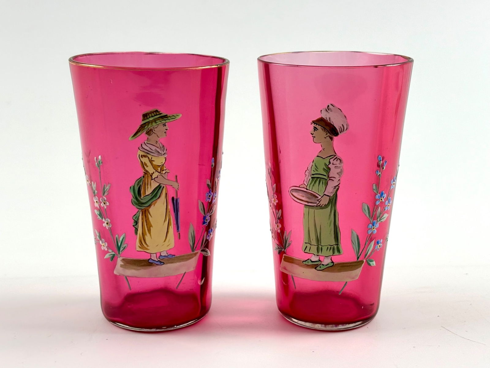 Victorian Cranberry Glass Tumblers with Hand Painting (1 of 14)