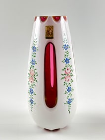 Western Germany Cut Crystal Overlay Vase