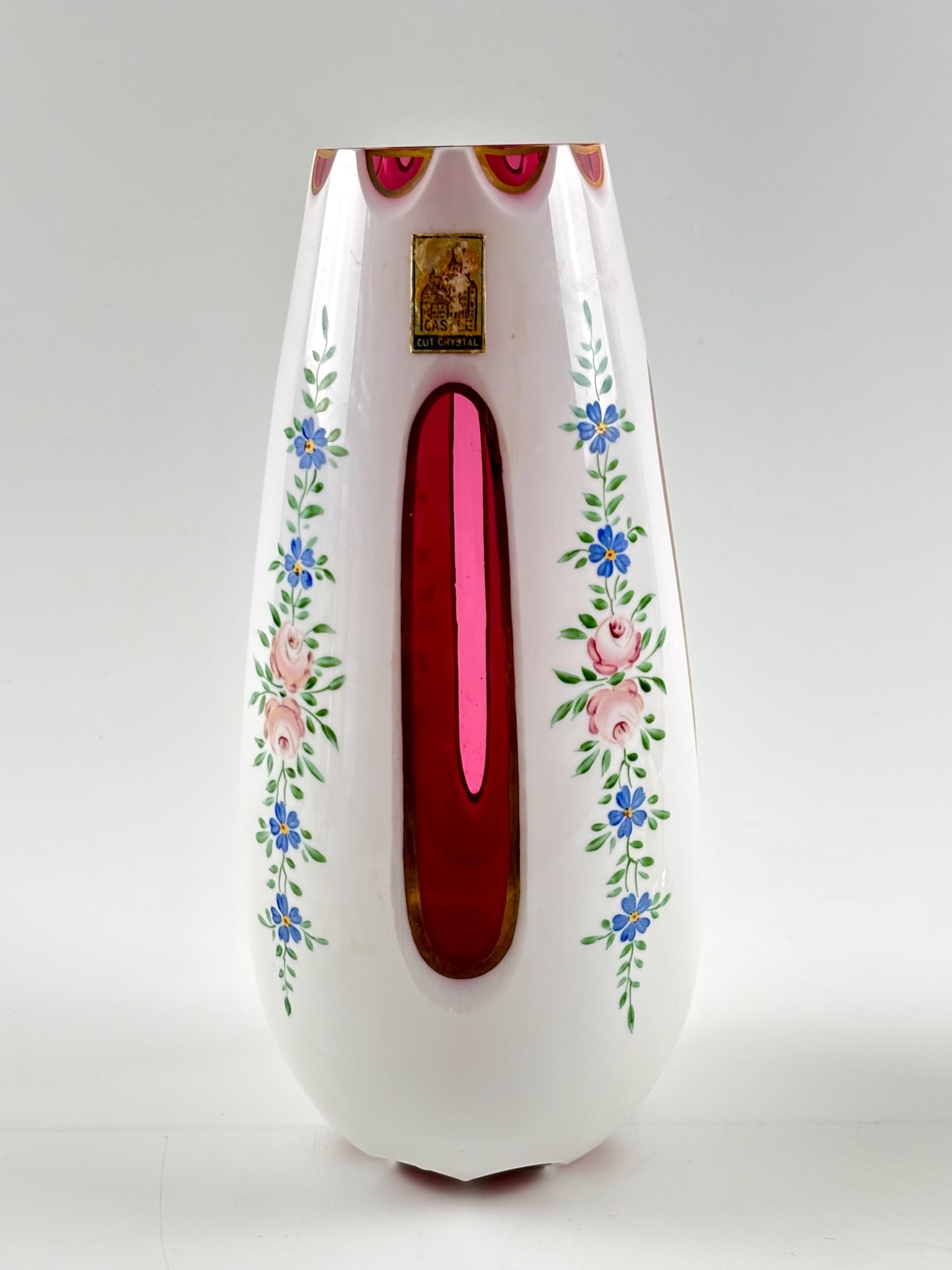 Western Germany Cut Crystal Overlay Vase (1 of 8)