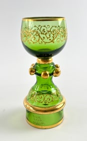 Moser Olive Green Glass Goblet with Applied Prunts