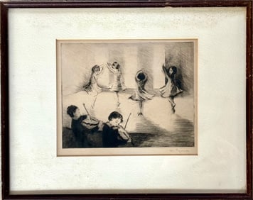 Margery Ryerson Signed Etching Depicting Dancers and Musicians
