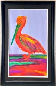 Framed Colorful Pelican Lithograph by Victoria