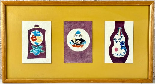 Three Framed Keisuke Serizawa Katazome Prints