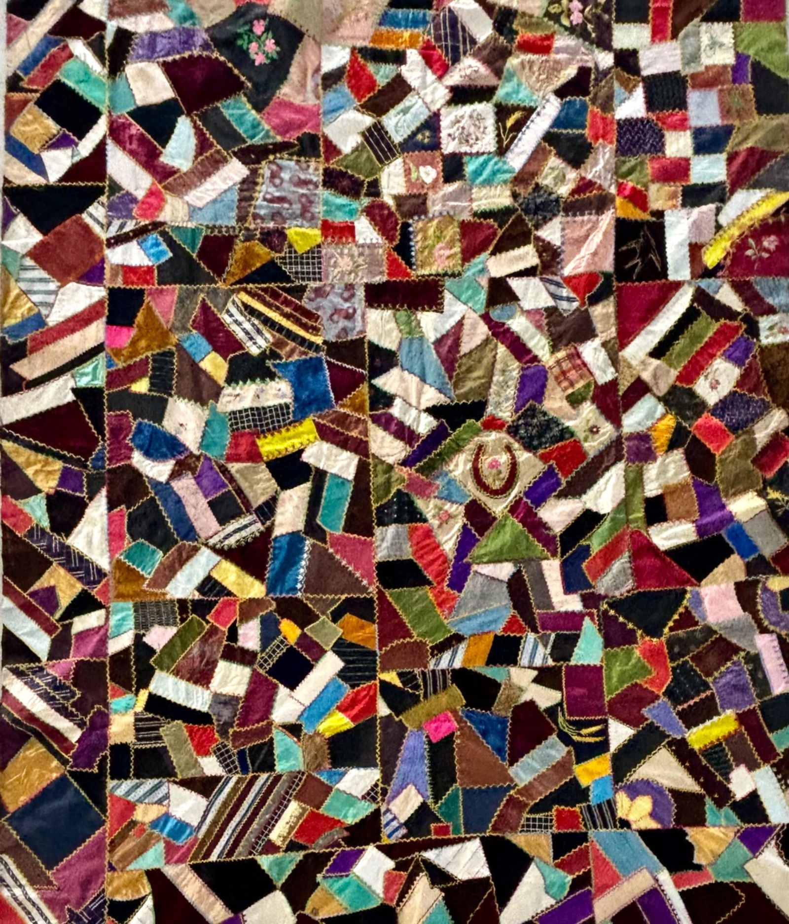 Victorian Crazy Quilt with Cat Embroidery and Hand-Stitched Detailing (1 of 11)