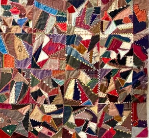 Victorian Crazy Quilt with Embroidered Signature and Date Blocks