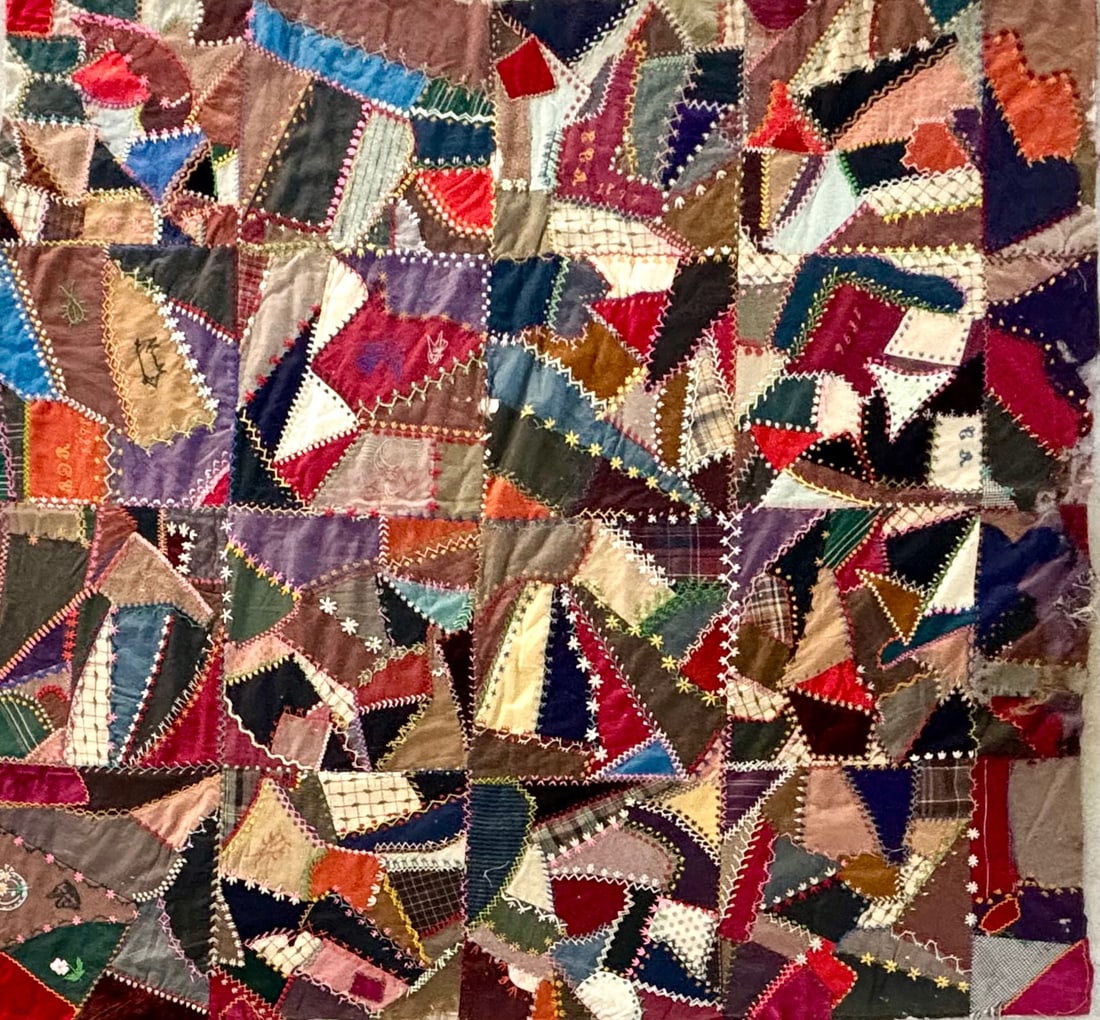 Victorian Crazy Quilt with Embroidered Signature and Date Blocks (1 of 13)