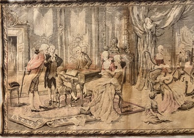 French Woven Tapestry Depicting 18th-Century Salon Scene