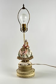 Porcelain Figural Table Lamp with Woman in 18th Century Dress